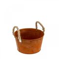 Floristik24 Vaso in metallo con manici in corda, vaso per piante, autunno, patina Ø22cm H12cm