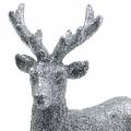 Floristik24 Decorazione natalizia cervo argento / glitter poliresina H12.5cm