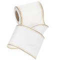 Elegante nastro per ghirlande Moiré, 125 mm, bianco con bordo dorato - Nastro decorativo di alta qualità per fiori e celebrazioni | Floristik24.it