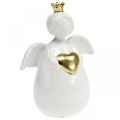 Floristik24 Figura di angelo in ceramica bianca, angelo custode dorato 10 × 6,5 × 13 cm 3 pezzi