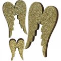Floristik24 Decorazione sparsa, ali d&#39;angelo, decorazione dell&#39;avvento, ali per decorare dorate, glitter H7 / 5 / 3cm W4.5 / 3.5 / 2cm 18 pezzi