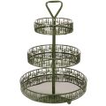 Floristik24 Alzata da portata a più livelli in metallo, verde, tre ripiani, decorazione a forma di abete, rotonda, 49 cm