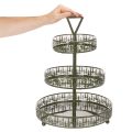 Alzata da portata a più livelli in metallo, verde, tre ripiani, decorazione a forma di abete, rotonda, 49 cm | Floristik24.it