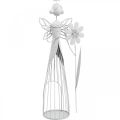 Floristik24 Fata dei fiori con fiore, decorazione primaverile, lanterna in metallo, fata dei fiori in metallo bianco H40,5 cm