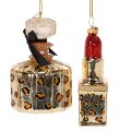 Decorazione per albero di Natale: flacone di profumo e rossetto con stampa leopardata, 11 cm, 2 pezzi | Floristik24.it