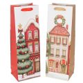 Floristik24 Sacchetto regalo con bottiglia, casetta di Natale e albero di Natale, 36 cm, 2 pezzi