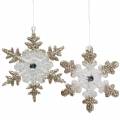 Floristik24 Decorazione albero di Natale fiocco di neve glitter perla 2 pezzi