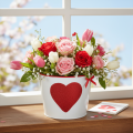 Vaso da fiori bianco con cuore rosso, fioriera, Ø18cm H13.5cm | Floristik24.it