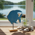 Statuina di pesce in legno, decorazione marittima, decorazione da tavolo fatta a mano per soggiorno, 22 cm | Floristik24.it