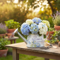 Annaffiatoio decorativo con ortensie in metallo, stile vintage, dimensioni 30x11x14,5 cm. | Floristik24.it