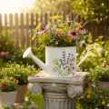 Annaffiatoio in metallo bianco con motivo floreale, 13,5 cm, vaso decorativo | Floristik24.it