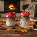 Casa a forma di fungo, faro, statuetta decorativa in amanita muscaria con camino, 10 cm, 2 pezzi | Floristik24.it
