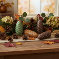 Decorazione a forma di pigna in ceramica, decorazione da tavola, autunnale, 14 cm, 3 pezzi | Floristik24.it