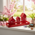 Casette portacandele in metallo rosse con vassoio, 35 cm, 1 set | Floristik24.it
