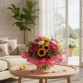 Bracciale a rondella con fiori, rotondo, 38 cm, rosa, per bouquet. | Floristik24.it