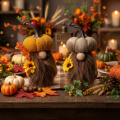 Statuetta autunnale: gnomo di zucca con girasole e barba, 16 cm, 2 pezzi. | Floristik24.it