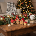 Set di casette decorative in legno con tetti rossi e abeti, 12 cm, 6 pezzi | Floristik24.it