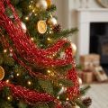Decorazione per albero di Natale di Natale, orpelli ondulati rossi scintillanti 50 cm | Floristik24.it