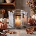Portacandele in vetro con cornice in legno rustico – grigio e bianco, 10x9x10 cm – Incantevole decorazione da tavola | Floristik24.it