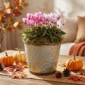 Vaso autunnale, fioriera con foglie, decoro in metallo dorato Ø16.5cm H14.5cm | Floristik24.it