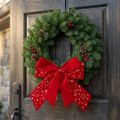 Fiocco rosso con stelle di Natale, fiocco decorativo per esterni, 21 cm, 2 pezzi | Floristik24.it