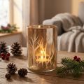 Lanterna Vetro Decoro Alberi Marrone Tealight Vetro Ø9.5cm H13.5cm | Floristik24.it
