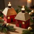Portacandele Casa di Natale in legno rosso 9×9×11 cm 2 pz | Floristik24.it
