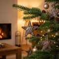 Stelle decorative in pino naturale Decorazioni per albero di Natale stelle in pino 6 cm 12 pz | Floristik24.it