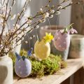 Uovo di Pasqua da appendere plastica viola, rosa, gialla H6.5cm 6pz | Floristik24.it