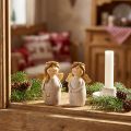 Affascinante coppia di angeli in ceramica in bianco crema con accenti dorati - 8,6 cm - Figure decorative celesti - 2 pezzi | Floristik24.it