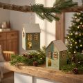 Decorazione per albero di Natale a forma di casa in feltro, decorazione LED verde, set da 2 pezzi | Floristik24.it