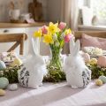 Coniglietto in ceramica bianco seduto con fiori e piume 9×7×14 cm 2pz | Floristik24.it
