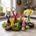 Coniglio floccato, colorato, alto 13 cm, assortito, 6 pezzi | Floristik24.it