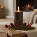 Candela a colonna con rami, decorativa, marrone scuro, 150/70 mm, effetto foresta | Floristik24.it