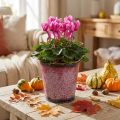 Fioriera con decorazione a foglia, vaso in metallo, autunno, vaso per piante rosso vino Ø10cm H10cm | Floristik24.it