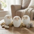 Figure decorative gufo decorazione animale foresta in ceramica bianca 11,5 cm 3 pezzi | Floristik24.it
