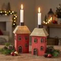 Portacandele in legno a forma di casa, con bastoncino rosso, altezza 14,5 cm, 2 pezzi | Floristik24.it