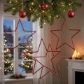 Grandi stelle decorative natalizie rosse con brillantini da appendere, 24 cm, set da 6 | Floristik24.it