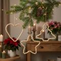 Perline di legno decorative natalizie cuore stella albero H16cm 3 pz | Floristik24.it