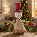 Pupazzo di neve figura decorativa in legno con cappello rosso naturale H20,5 cm | Floristik24.it