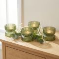 Portacandele in vetro, decorativi, scanalati, verdi, Ø9cm, H7cm, 4 pezzi | Floristik24.it