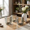 Portacandele in vetro grigio con motivo a coste, 8 cm, 6 pezzi | Floristik24.it
