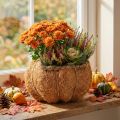 Vaso a forma di zucca con lamina, decorazione autunnale, arancione, Ø18cm, H15cm | Floristik24.it