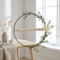 Anello decorativo, metallo, perline di legno, Ø30cm, nero, bianco, naturale, set da 4 | Floristik24.it