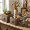 Cassettiera in legno con maniglie, finitura marrone slavato - contenitore rustico, set di 4 pezzi in varie dimensioni | Floristik24.it