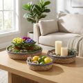 Set di vassoi rotondi a forma di cestino, ciotole per piante intrecciate naturali e vassoio decorativo, set da 3 pezzi Ø33/30/25 cm H8/7 cm | Floristik24.it