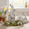 Coniglietti decorativi bianchi aspetto legno vintage Pasqua H14,5/24,5 cm 2 pezzi | Floristik24.it