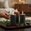 Candele a colonna color antracite, scanalate, miscela di cera di alta qualità, 70/130 mm, set da 4, lunga durata di combustione, utilizzo versatile | Floristik24.it