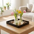 Vassoio decorativo metallo legno quadrato nero naturale 25,5×25,5×4 cm | Floristik24.it