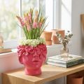 Vaso da fiori in poliresina con testa di pianta, rosa, 13,5×13×14 cm | Floristik24.it